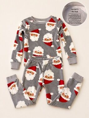 Carter’s Toddler Pajama Set 4T Gray Santa Christmas Fleece 2 Piece Holiday PJs